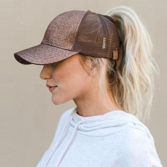 C.C Accessories - NWT C.CPONY CAP BRONZE GLITTER BASEBALL CAP